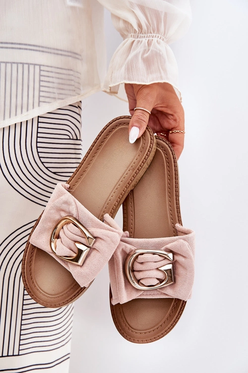 Płaskie Klapki Damskie Z Ozdobnym Detalem Różowe Nellodra