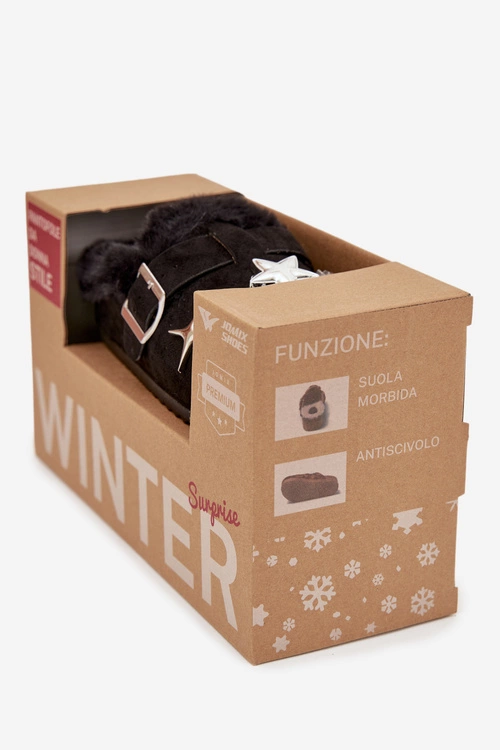 Kapcie Damskie Z Ozdobami I Klamrą Ocieplane Futerkiem Czarne Thalora