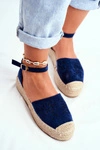 Espadryle Damskie Na Platformie Lniane Granatowe Palermo