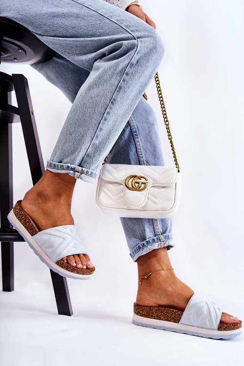 Damskie Zamszowe Klapki Na Masywnej Platformie Niebieskie Heritta