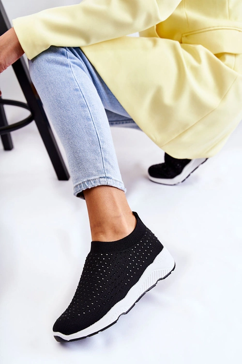 Damskie Wsuwane Buty Sportowe Z Cyrkoniami Czarne Calsey