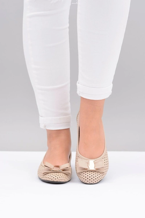 Polskie Skórzane Ażurowe Balerinki Kokarda Marianna