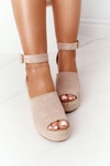 Sandały Na Koturnie Z Plecionką Beżowe Makenna