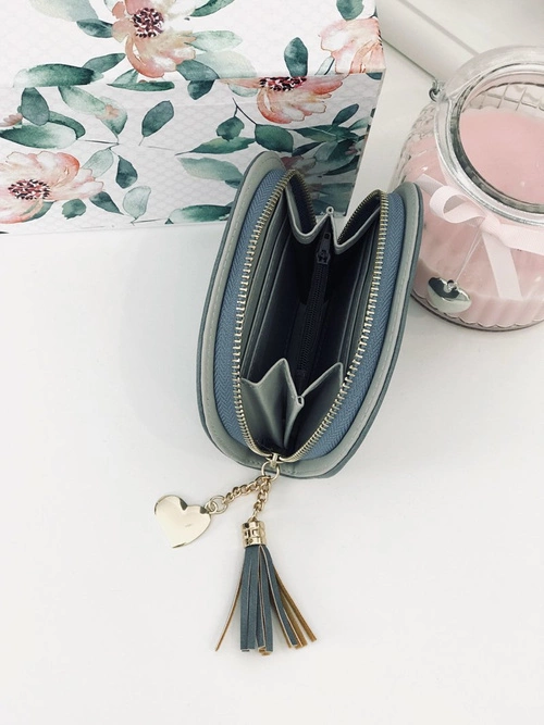 Niebieska Damska Portmonetka Portfel z Frędzlem