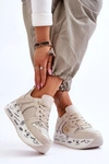 Damskie Skórzane Sneakersy Na Masywnej Platformie Beżowe Asturia