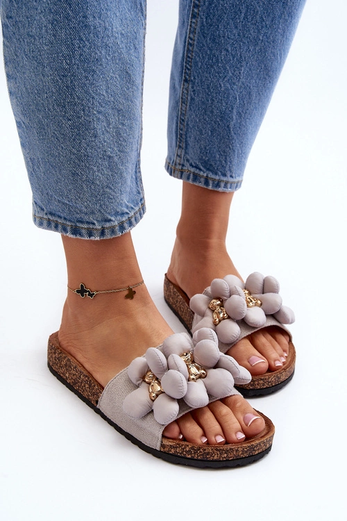 Klapki Damskie Z Ozdobami Szare Bunlia