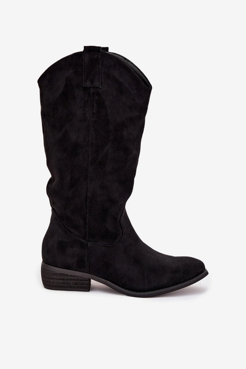 Kozaki Kowbojki Na Niskim Obcasie Z Eko Zamszu Czarne Cherrie