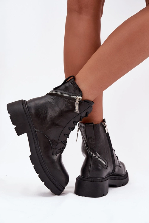 Skórzane Botki Workery Damskie Ocieplane Big Star SS274452 Czarne