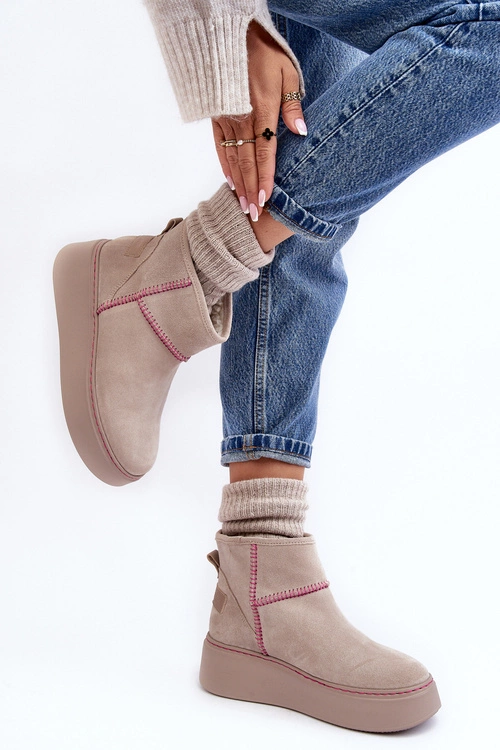 Damskie Zamszowe Śniegowce Maciejka 06257-22 Jasnobeżowe