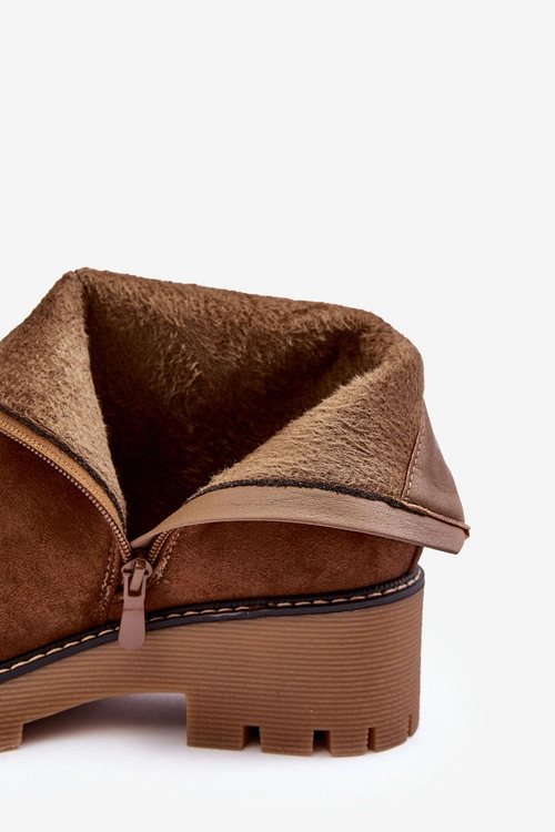 Botki Zamszowe Na Płaskim Obcasie Ocieplane Brązowe Neafgi