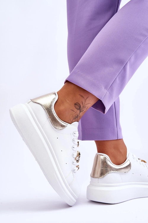 Damskie Buty Sportowe Na Masywnej Platformie Biało-Złote Chante