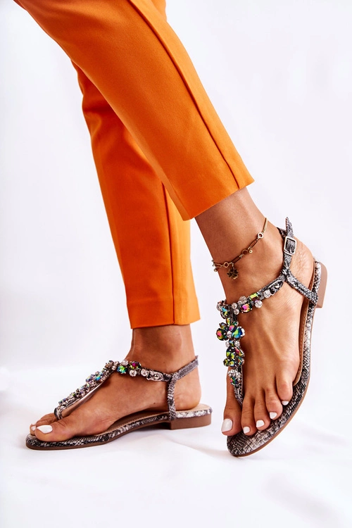 Damskie Sandały Japonki Z Cyrkoniami Szare Ivanne