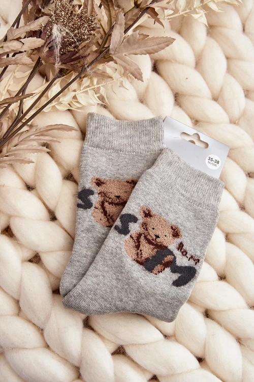 Ciepłe Bawełniane Skarpety Z Misiem Szare