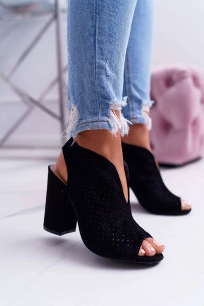 Damskie Sandały Na Słupku Peep Toe Czarne Nevienna