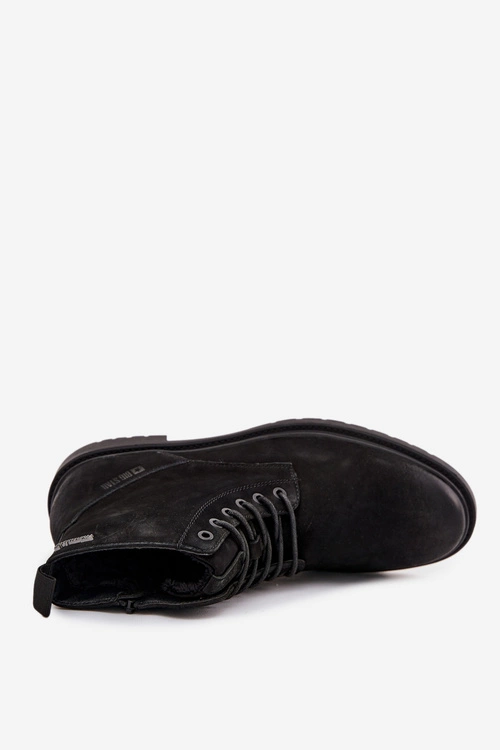 Skórzane Ocieplane Botki Męskie Na Zamek Big Star OO174148 Czarne