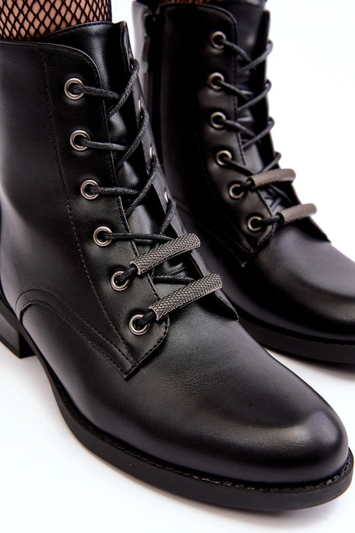 Klasyczne Skórzane Damskie Ocieplane Botki S.Barski HY75-10 Czarne