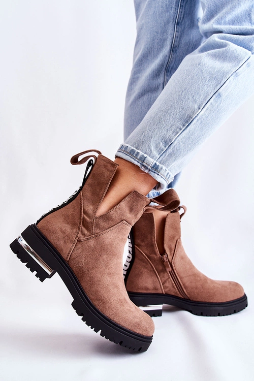 Zamszowe Botki Z Wycięciami Brązowe Elvera