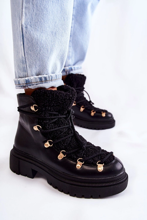 Skórzane Ocieplane Botki Trapery Czarne Arisa