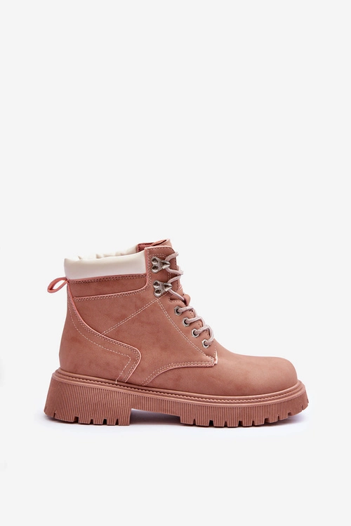 Damskie Skórzane Ocieplane Trapery Różowe Poles