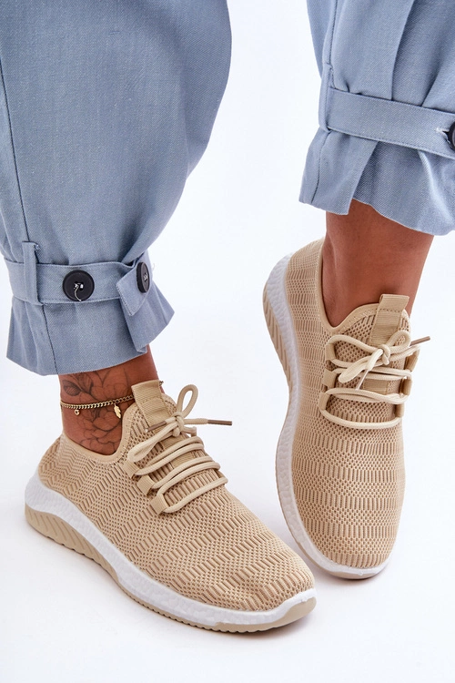 Klasyczne Materiałowe Wsuwane Sneakersy Beżowe Gusto