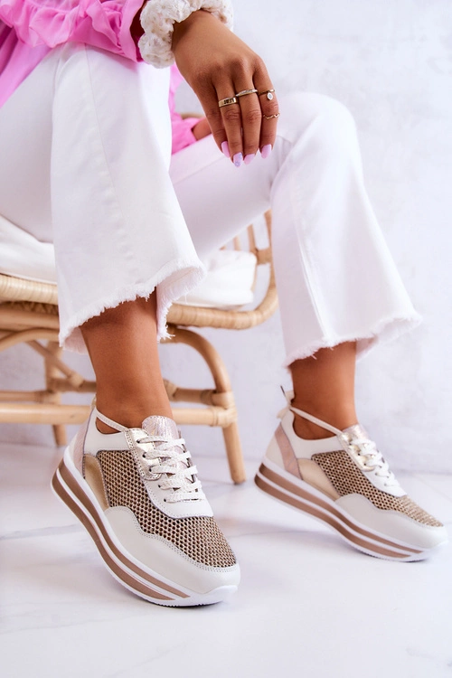 Damskie Buty Sportowe Sneakersy Biało-Złote Bourne