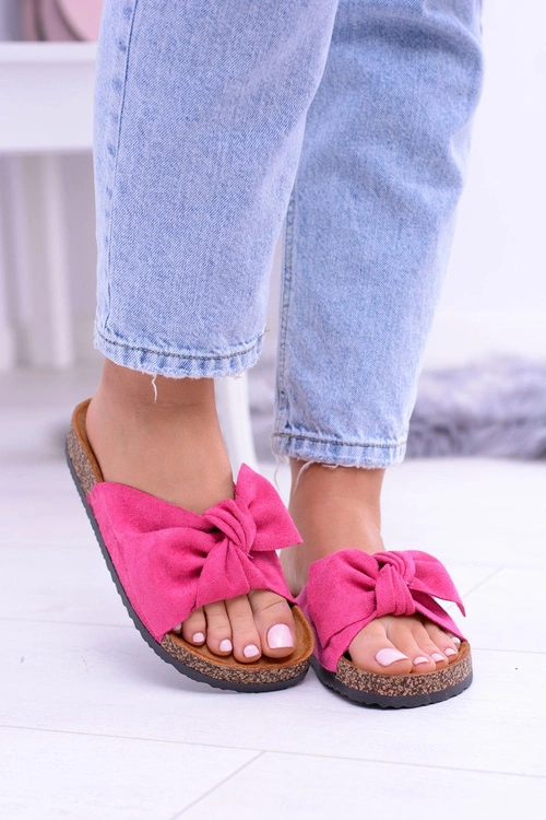 Damskie Klapki Na Korku Kokardki Wolly Fuksja