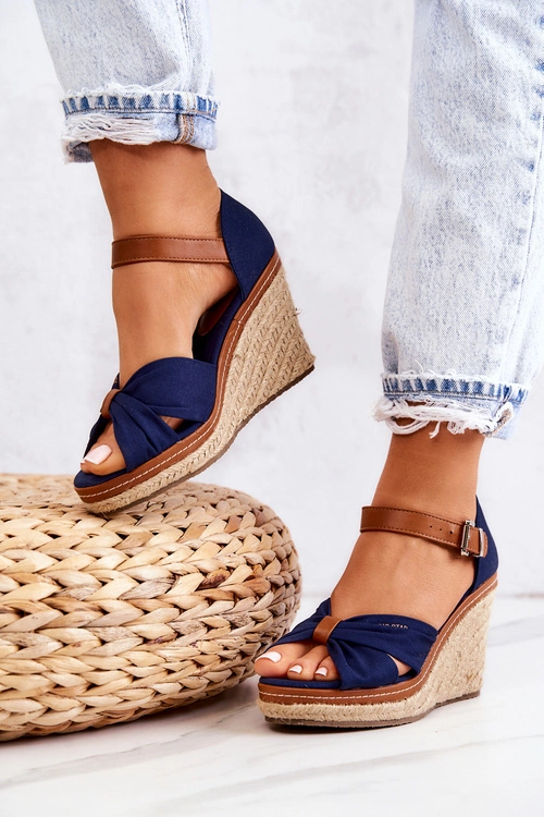 Sandały Damskie Na Koturnie Big Star JJ274938 Granatowe