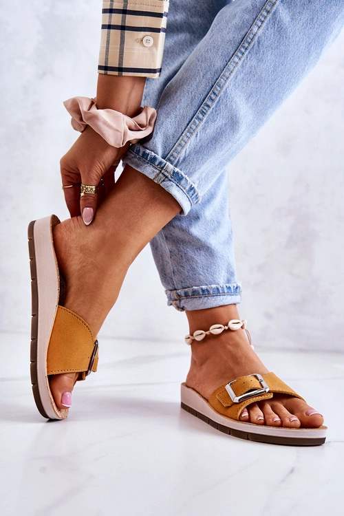 Modne Damskie Klapki Ze Sprzączką Inblu CP000031 Żółte