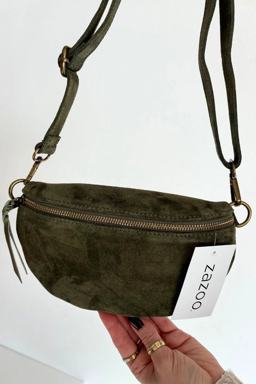 Skórzana Zamszowa Torebka Nerka Zielona Wessa