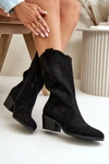 Ażurowe Damskie Botki Kowbojki Na Obcasie Czarne Iceda