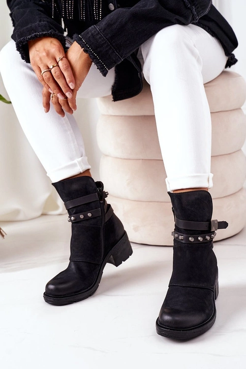 Ocieplane Botki Na Obcasie Czarne Effie