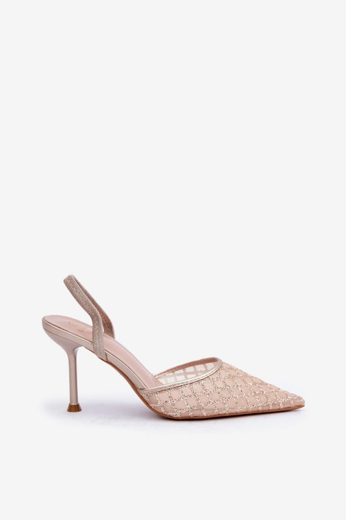 Szpilki Z Odkrytą Piętą Ozdobione Brokatem Złote Berilae