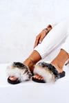 Klapki Z Naturalnym Futerkiem Biało-Czarne Naturis