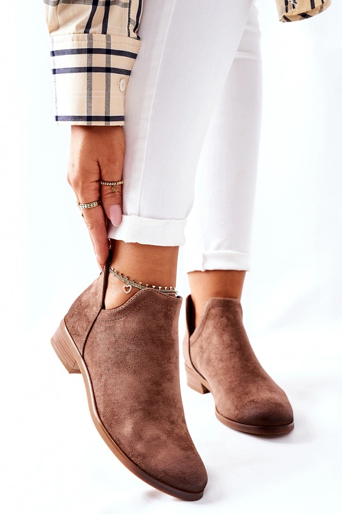 Zamszowe Damskie Botki Ocieplane Beżowe Joaliene