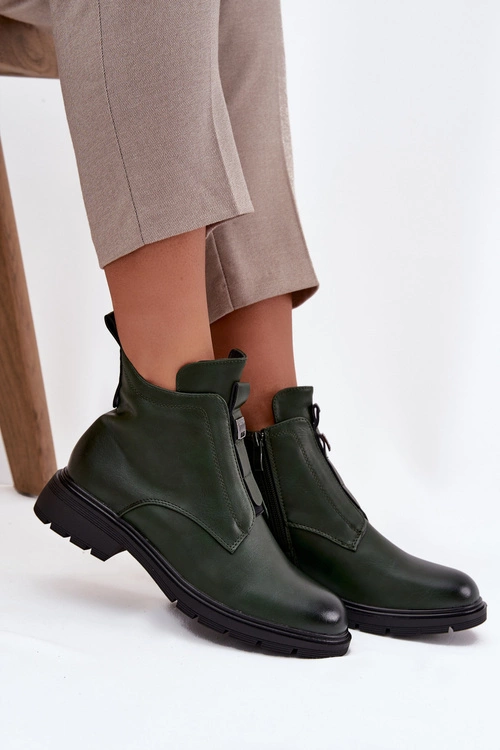 Ocieplane Botki Damskie Na Zamek Z Ozdobnym Detalem Ciemnozielone Roselle