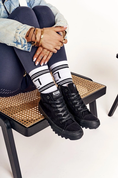 Damskie Wysokie Trampki Na Dużej Podeszwie BIG STAR FF274244 Czarne