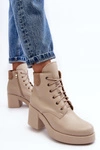 Skórzane Botki Damskie Na Słupku Beżowe Lemar Leocera