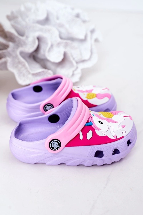 Dziecięce Piankowe Klapki Kroksy Z Jednorożcem Fioletowe