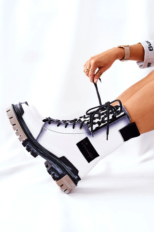 Skórzane Trzewiki Botki Ocieplane Maciejka Białe 05113-11