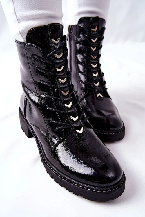 Botki Damskie Lakierowane Czarne Myroe