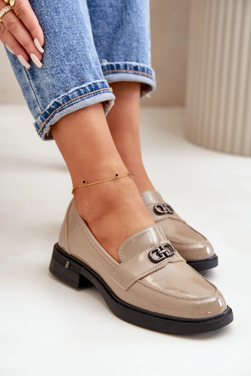 Lakierowane Mokasyny Damskie Ze Skóry Naturalnej Khaki Vinceza 58409