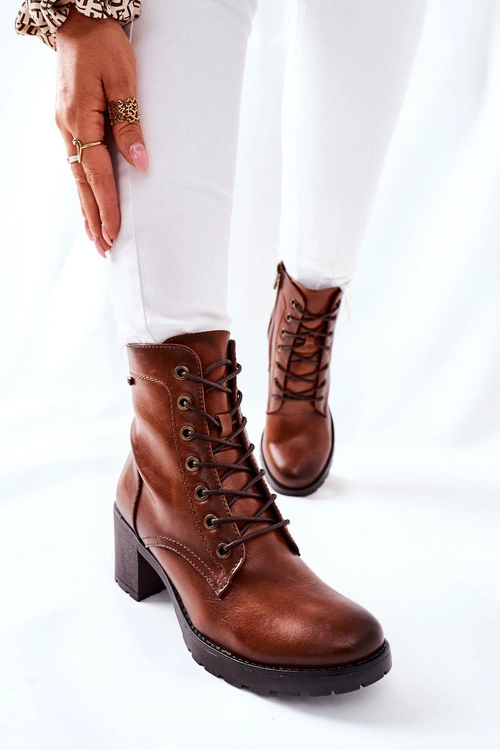 Botki Damskie Na Słupku Ocieplane Camel Dunaff