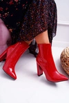 Botki Damskie Na Słupku W Szpic Lakierowane Czerwone Demens