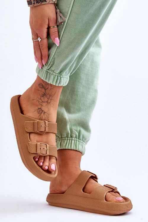 Lekkie Piankowe Damskie Klapki Brązowe Cleve