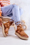Espadryle Damskie Na Platformie Wiązane Camel Fuerta