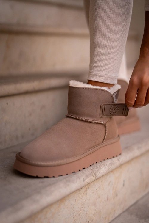 Skórzane Zamszowe Śniegowce Z Futerkiem Vinceza 97951 Beżowe