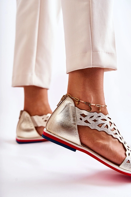 Skórzane Lekkie Ażurowe Sandały Złote Alima