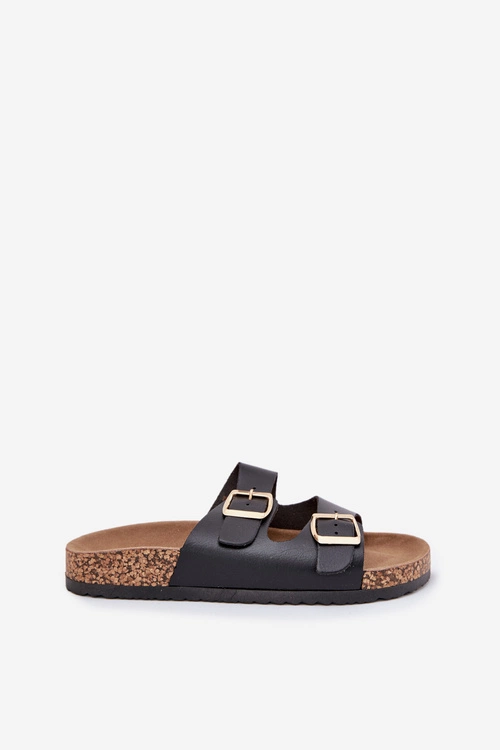 Klapki Damskie Z Klamrami Z Eko Skóry Czarne Iskira