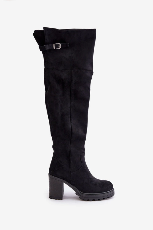 Kozaki Na Słupku Z Cholewką Za Kolano Ocieplane Czarne Niaviera