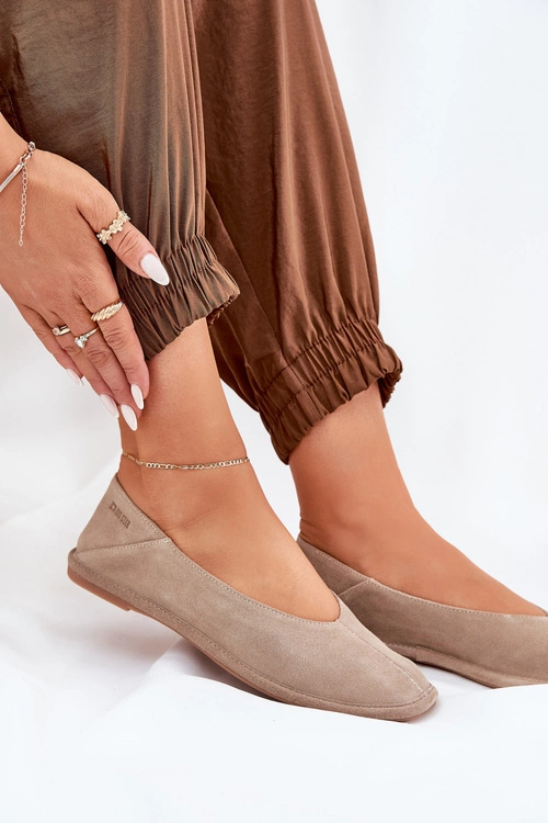 Zamszowe Baleriny Damskie Big Star RR274082 Beżowe